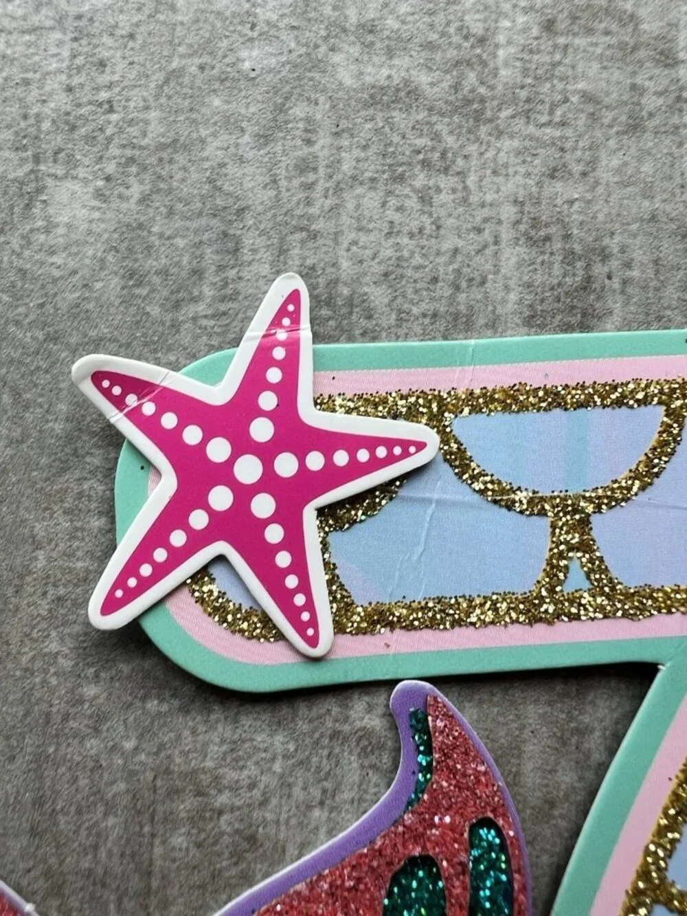 1 PCS Mermaid 7th Happy Birthday Cake Topper Glitter Decoration Party NEW